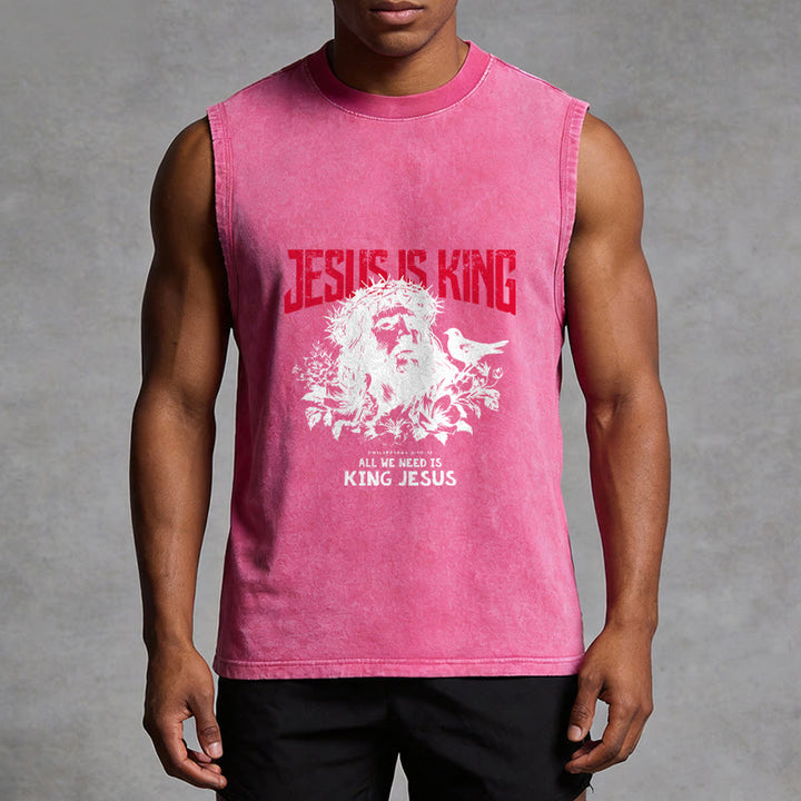 Christianartworkshop Jesus Is King Crown of Thorns Unisex Washed Tank Top - image 10