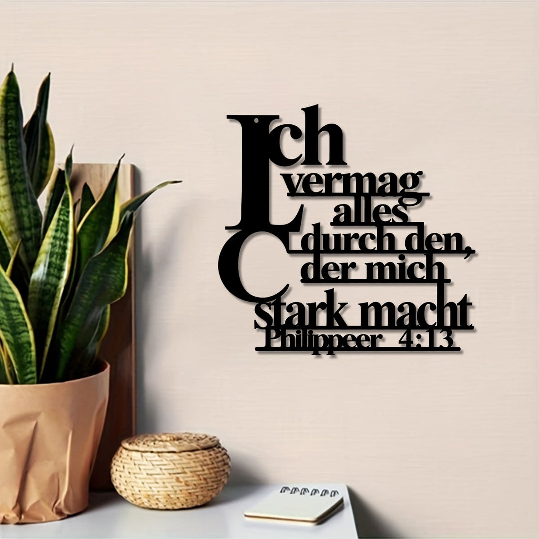 Christianartworkshop German Scripture Philippians 4:13 Stacked Letter Metal Wall Decor: Timeless Emblem of Sacred Redemptive Grace - image 1