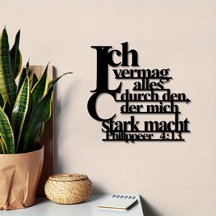 Christianartworkshop German Scripture Philippians 4:13 Stacked Letter Metal Wall Decor: Timeless Emblem of Sacred Redemptive Grace - image 1