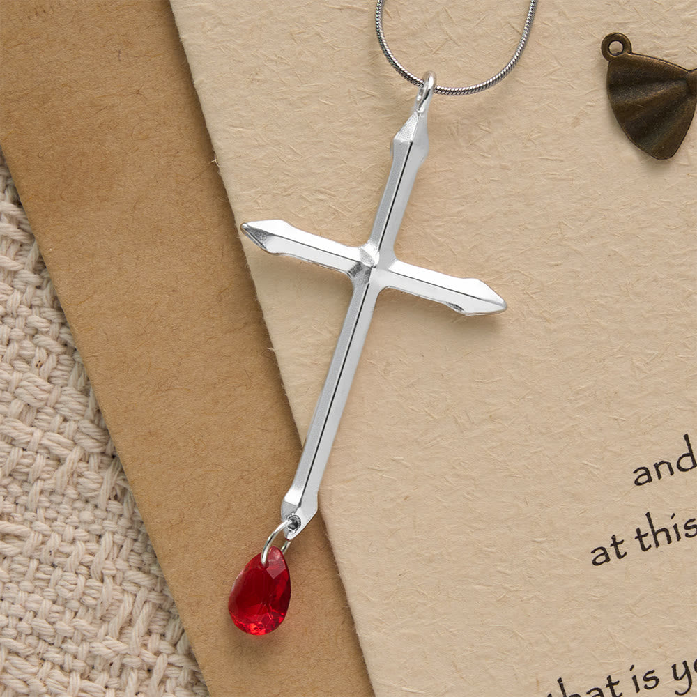 Christianartworkshop Sword Cross Necklace with Red Zircon Drop: A Sacred Keepsake for Believers - Cross & Red Drop - image 0