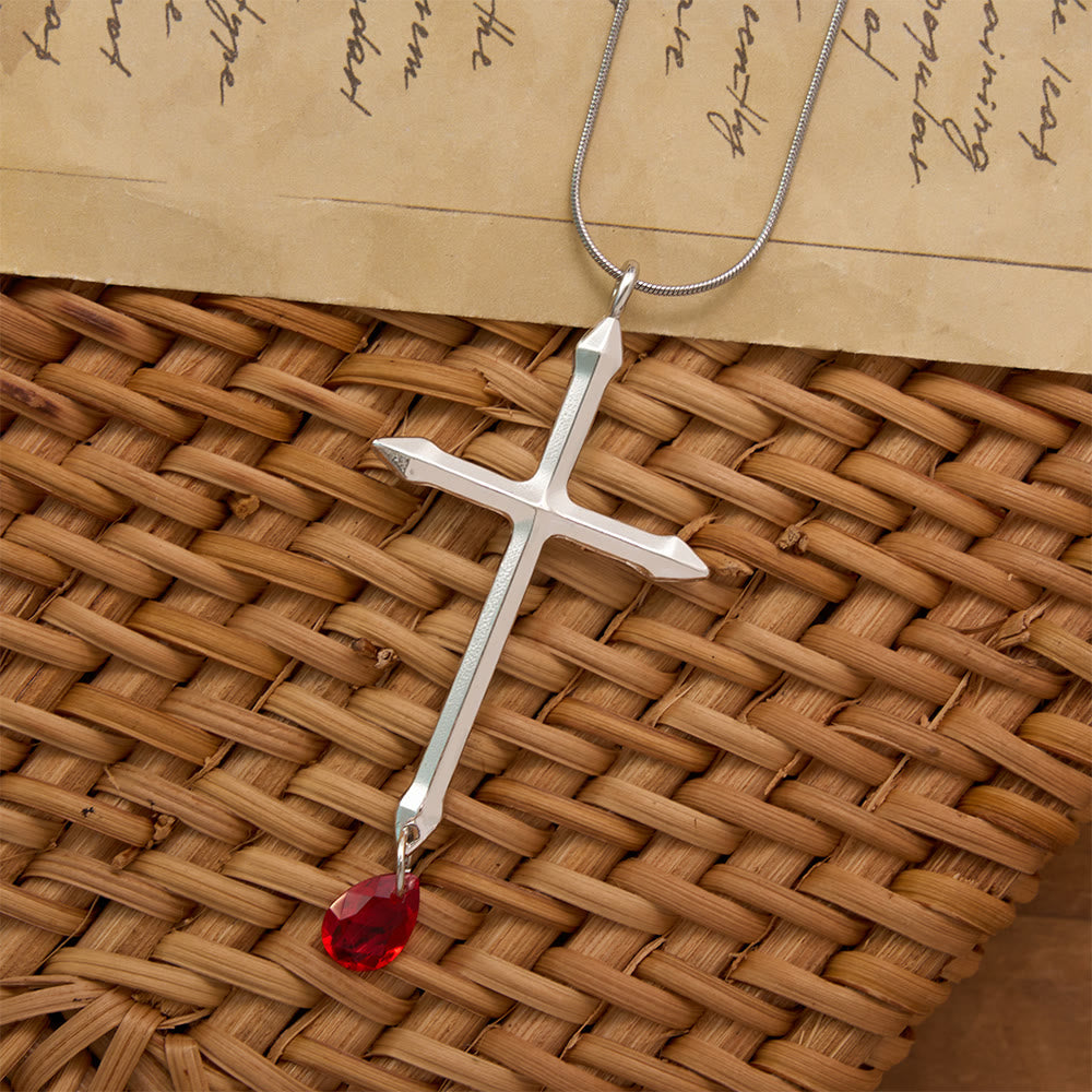 Christianartworkshop Sword Cross Necklace with Red Zircon Drop: A Sacred Keepsake for Believers - image 1