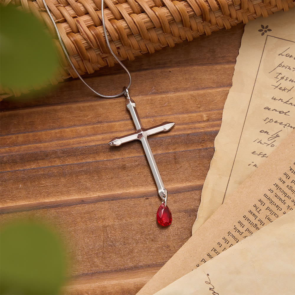 Christianartworkshop Sword Cross Necklace with Red Zircon Drop: A Sacred Keepsake for Believers - image 2