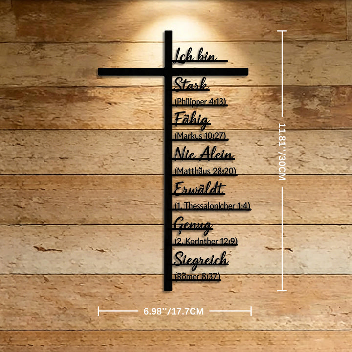 Christianartworkshop Vertical Cross German Identity Bible Verse Metal Wall Decor: Timeless Emblem of Sacred Redemptive Grace - 6.98''*11.81''*0.04''/17.7cm*30cm*0.1cm - image 4