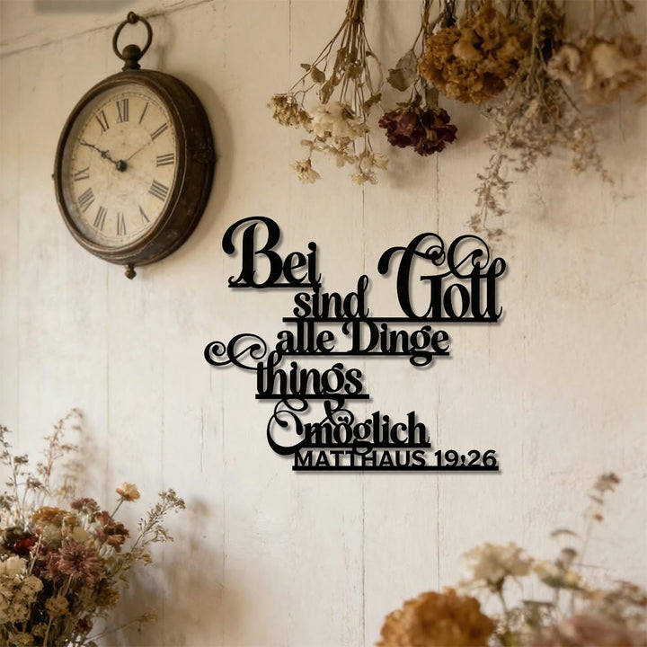 Christianartworkshop Flourish Cursive German Matthew 19:26 Scripture Metal Wall Decor: Timeless Emblem of Sacred Redemptive Grace - image 2