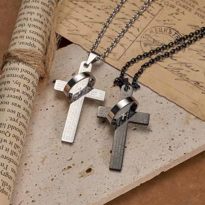 Christianartworkshop Lord’s Prayer Engraved Cross Pendant Necklace with Spinning Ring - image 2