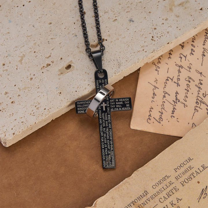Christianartworkshop Lord’s Prayer Engraved Cross Pendant Necklace with Spinning Ring - image 5