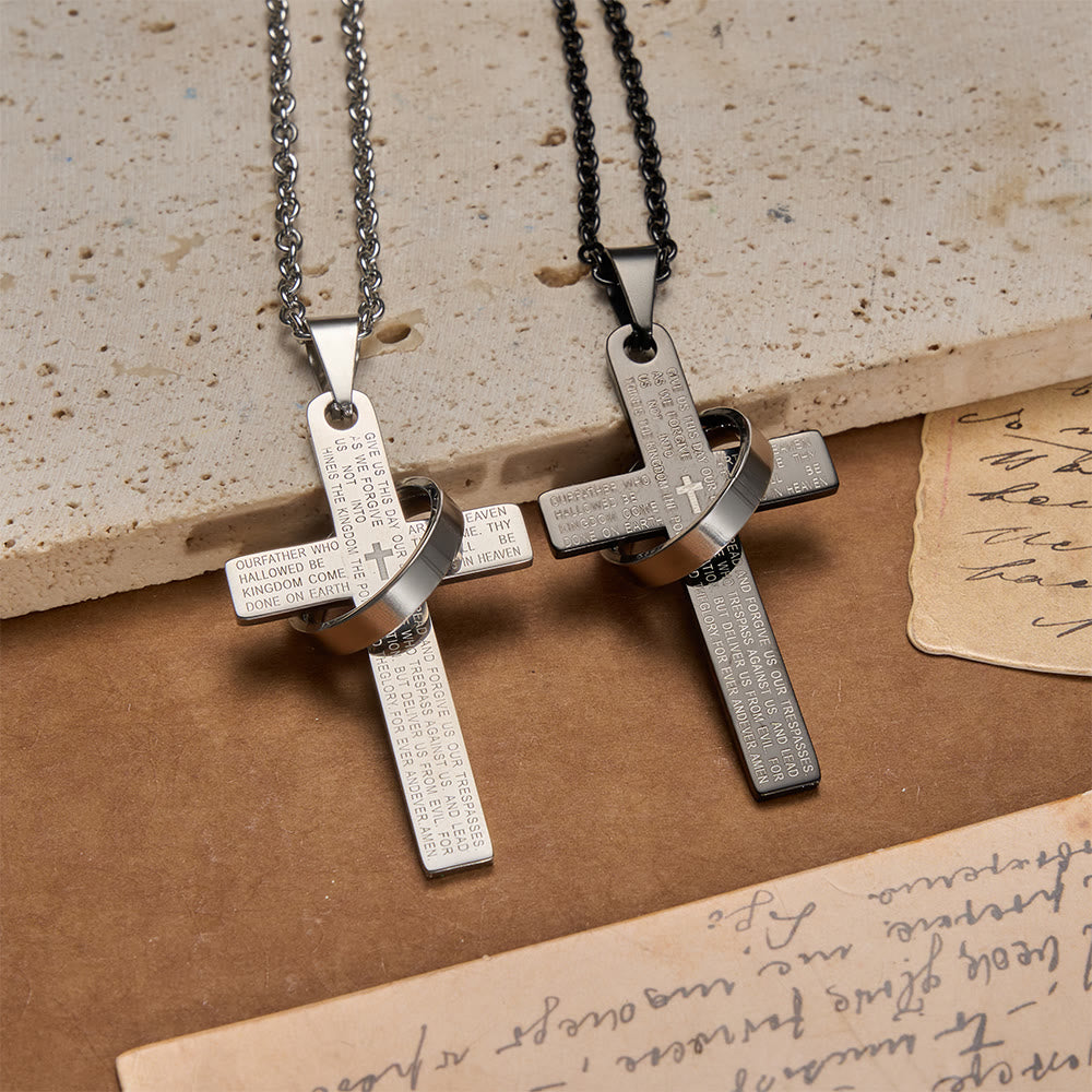 Christianartworkshop Lord’s Prayer Engraved Cross Pendant Necklace with Spinning Ring - image 3
