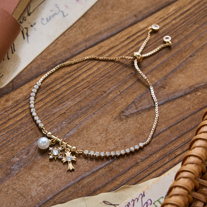 Christianartworkshop Fleur-De-Lis Sacred Cross Charm Bracelet: Personalized Emblem of Gentle Heavenly Peace - Style B - Golden - image 8