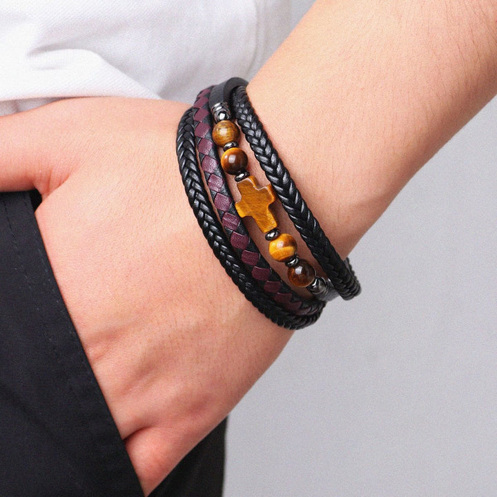 Christianartworkshop Natural Stone Cross Accent Braided Wrap Bracelet: Personalized Emblem of Abiding Divine Tenderness - image 5