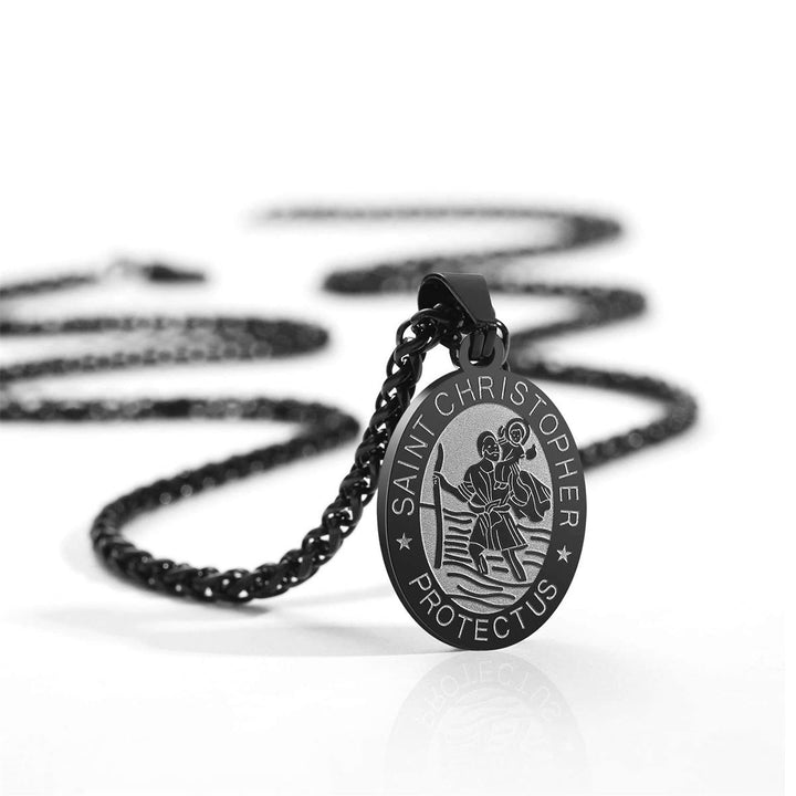 Christianartworkshop Oval Saint Christopher Engraved Medal Wheat Chain Necklace: Timeless Emblem of Gentle Heavenly Guardianship - image 4