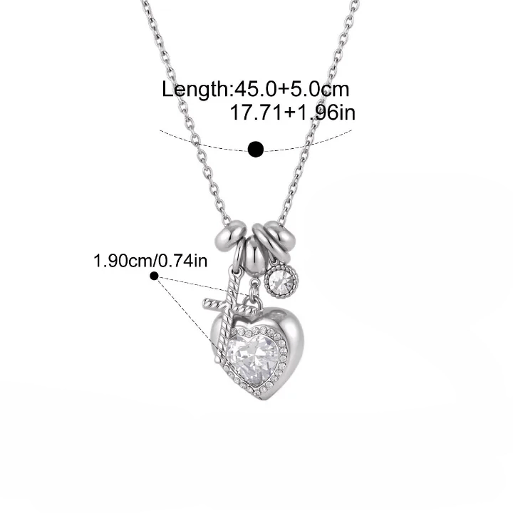 Christianartworkshop Halo Stone Heart Pendant Cross Multi-Charm Cable Chain Necklace: Timeless Emblem of Gentle Heavenly Guardianship - Silver - Scared Heart&Cross - image 7