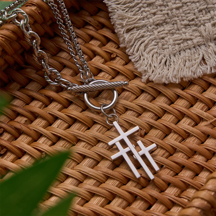 Christianartworkshop Triple Overlapping Cross Toggle Clasp Dual Textured Chain Necklace: Timeless Emblem of Gentle Heavenly Guardianship - image 2