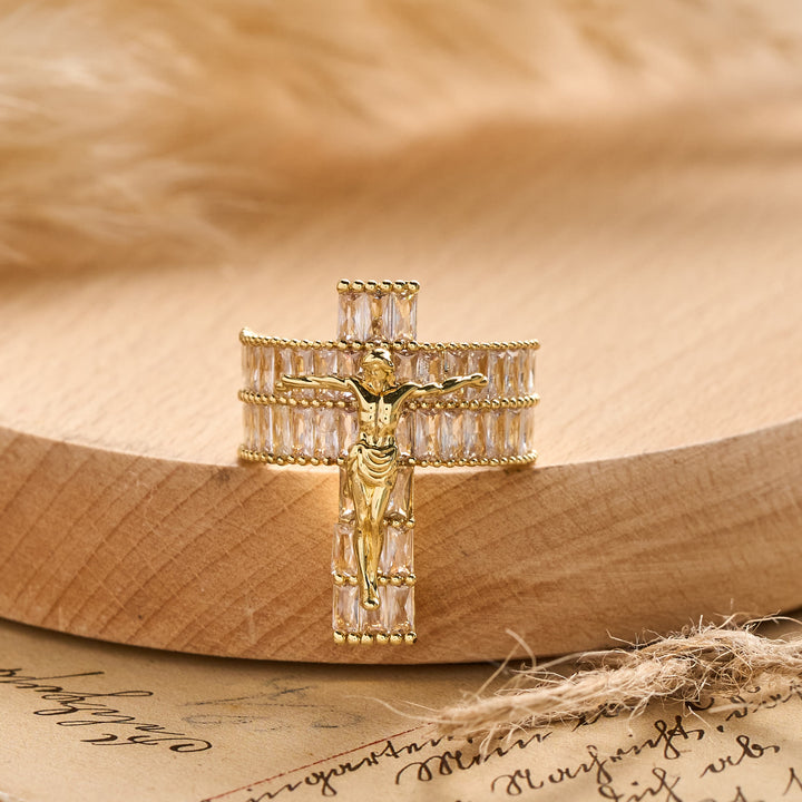 Christianartworkshop Compact Sculpted Crucifix Ring: Timeless Emblem of Unshakable Sacred Faith - US 11 - image 0