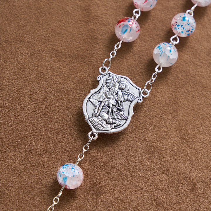 Christianartworkshop Speckled Bead Patriotic Star Accent St.Michael Shield Medallion Enamel Star Crucifix Rosary - image 6