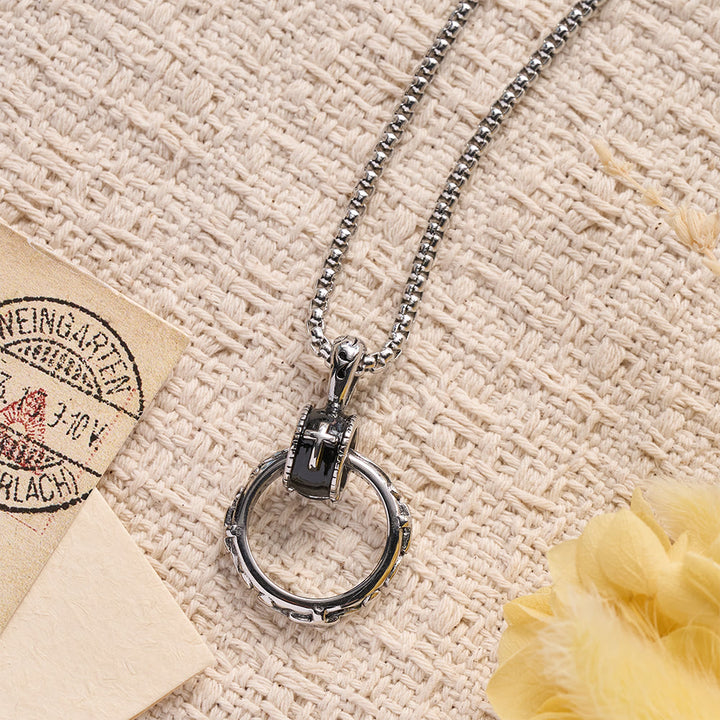 Christianartworkshop Textured Ring Cross Inset Pendant Box Chain Necklace: Timeless Emblem of Gentle Heavenly Guardianship - Silver - image 1