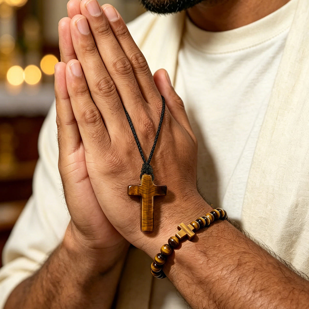 Christianartworkshop Tiger Eye Cross Braided Adjustable Cord Necklace: Timeless Emblem of Gentle Heavenly Guardianship - image 5