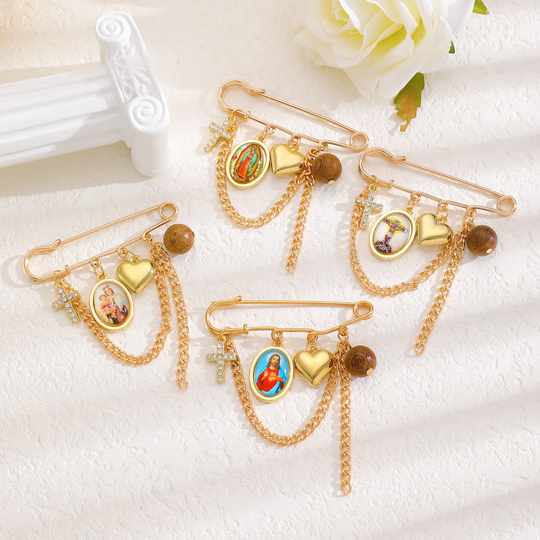 Christianartworkshop Multi-Dangle Sacred Portrait Safety Pin Convertible Brooch Necklace: Timeless Emblem of Gentle Heavenly Guardianship - image 1