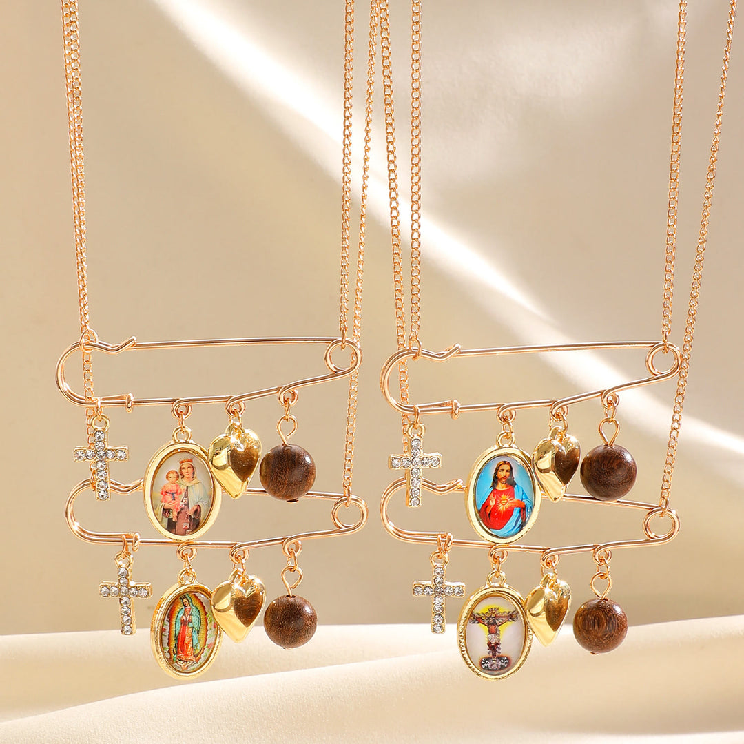 Christianartworkshop Multi-Dangle Sacred Portrait Safety Pin Convertible Brooch Necklace: Timeless Emblem of Gentle Heavenly Guardianship - image 4