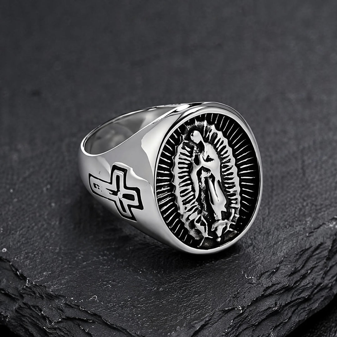 Christianartworkshop Deep Relief Our Lady Of Guadalupe Cross Statement Ring: Timeless Emblem of Unshakable Sacred Faith - image 10