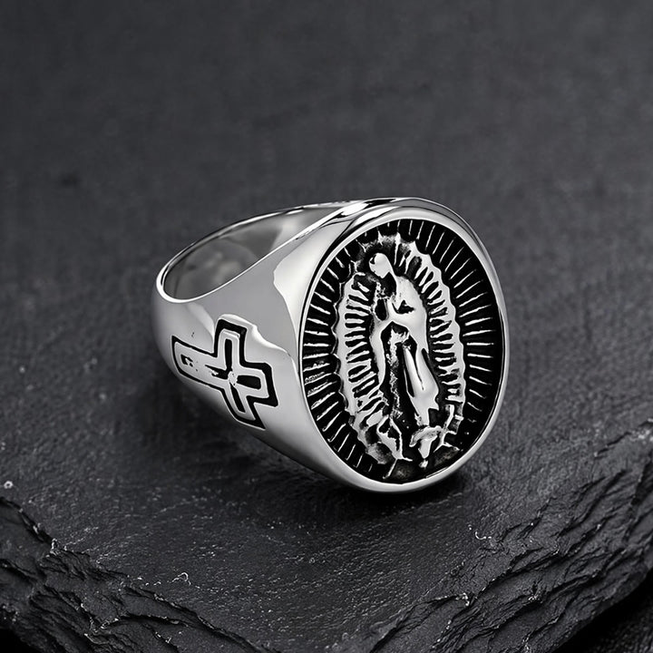 Christianartworkshop Deep Relief Our Lady Of Guadalupe Cross Statement Ring: Timeless Emblem of Unshakable Sacred Faith - image 10