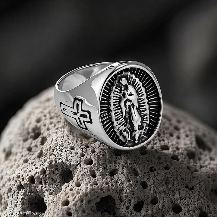 Christianartworkshop Deep Relief Our Lady Of Guadalupe Cross Statement Ring: Timeless Emblem of Unshakable Sacred Faith - image 11