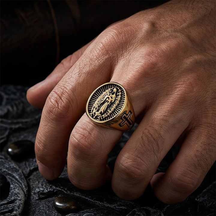 Christianartworkshop Deep Relief Our Lady Of Guadalupe Cross Statement Ring: Timeless Emblem of Unshakable Sacred Faith - image 4
