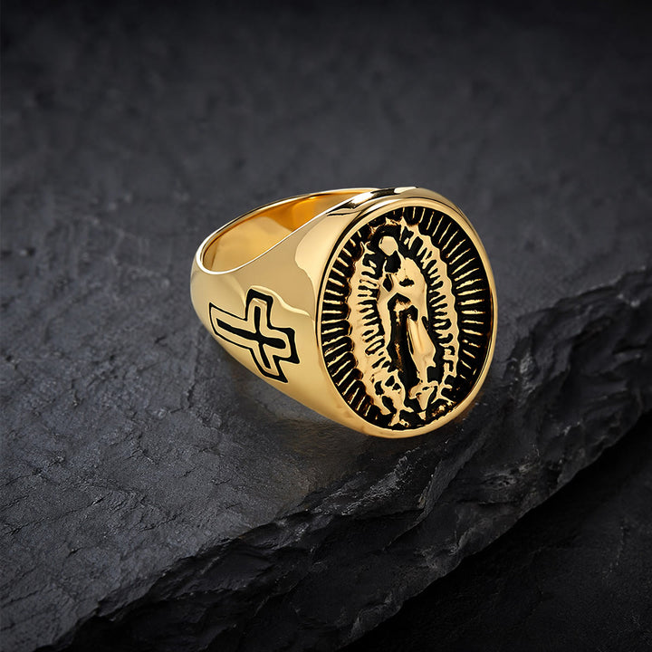 Christianartworkshop Deep Relief Our Lady Of Guadalupe Cross Statement Ring: Timeless Emblem of Unshakable Sacred Faith - image 7