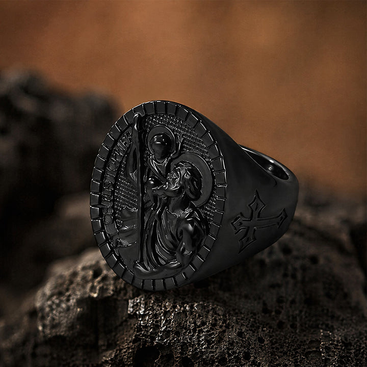 Christianartworkshop St. Christopher Round Ridged Border Signet Ring: Timeless Emblem of Unshakable Sacred Faith - image 18