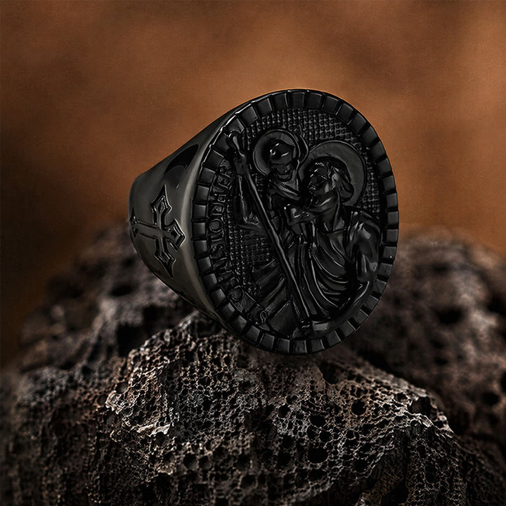Christianartworkshop St. Christopher Round Ridged Border Signet Ring: Timeless Emblem of Unshakable Sacred Faith - image 16