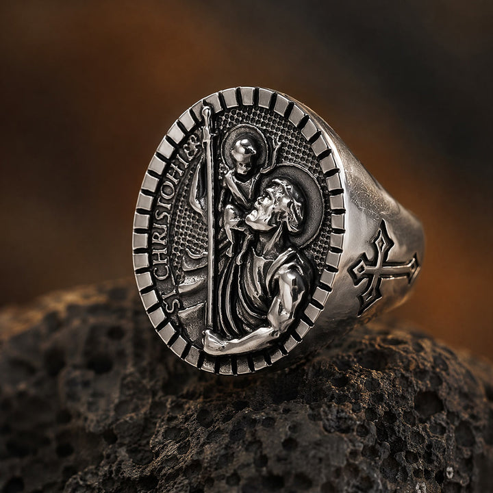 Christianartworkshop St. Christopher Round Ridged Border Signet Ring: Timeless Emblem of Unshakable Sacred Faith - image 9