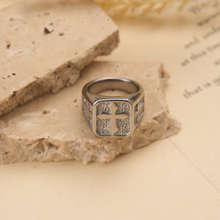 Christianartworkshop Dual Side Square Panel Solid Cross Signet Ring: Timeless Emblem of Unshakable Sacred Faith - Silver - US 15 - image 2