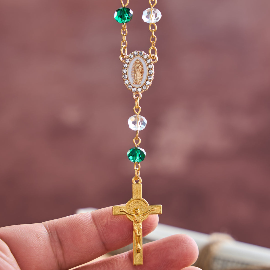 Christianartworkshop Oval Sacred Portrait Our Lady Multi-Tone Bead Crucifix Car Hanging Pendant: A Reminder of Merciful Divine Protection on Every Trip - image 4