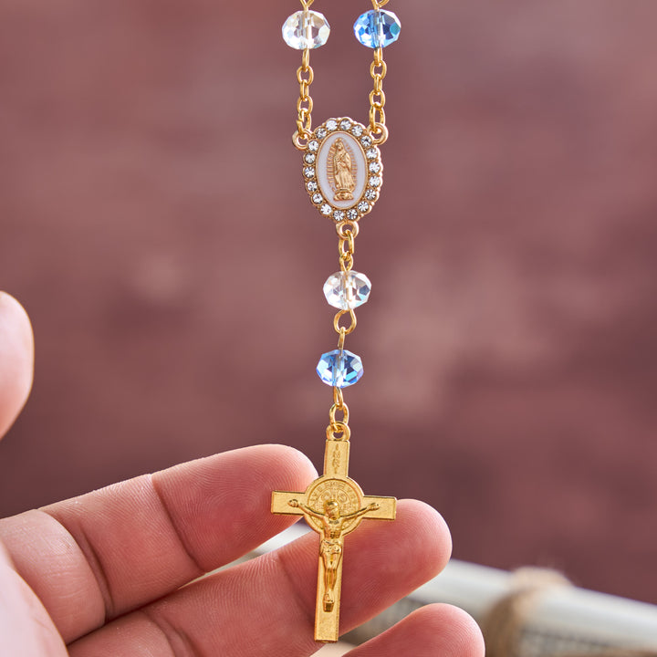 Christianartworkshop Oval Sacred Portrait Our Lady Multi-Tone Bead Crucifix Car Hanging Pendant: A Reminder of Merciful Divine Protection on Every Trip - image 6