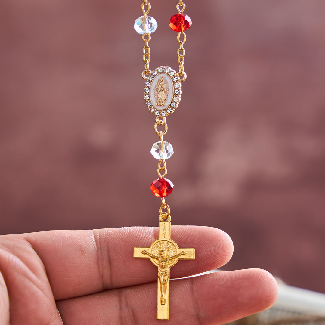 Christianartworkshop Oval Sacred Portrait Our Lady Multi-Tone Bead Crucifix Car Hanging Pendant: A Reminder of Merciful Divine Protection on Every Trip - image 3