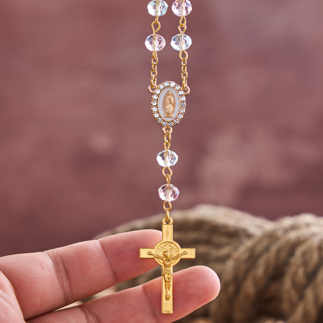 Christianartworkshop Oval Sacred Portrait Our Lady Multi-Tone Bead Crucifix Car Hanging Pendant: A Reminder of Merciful Divine Protection on Every Trip - image 10