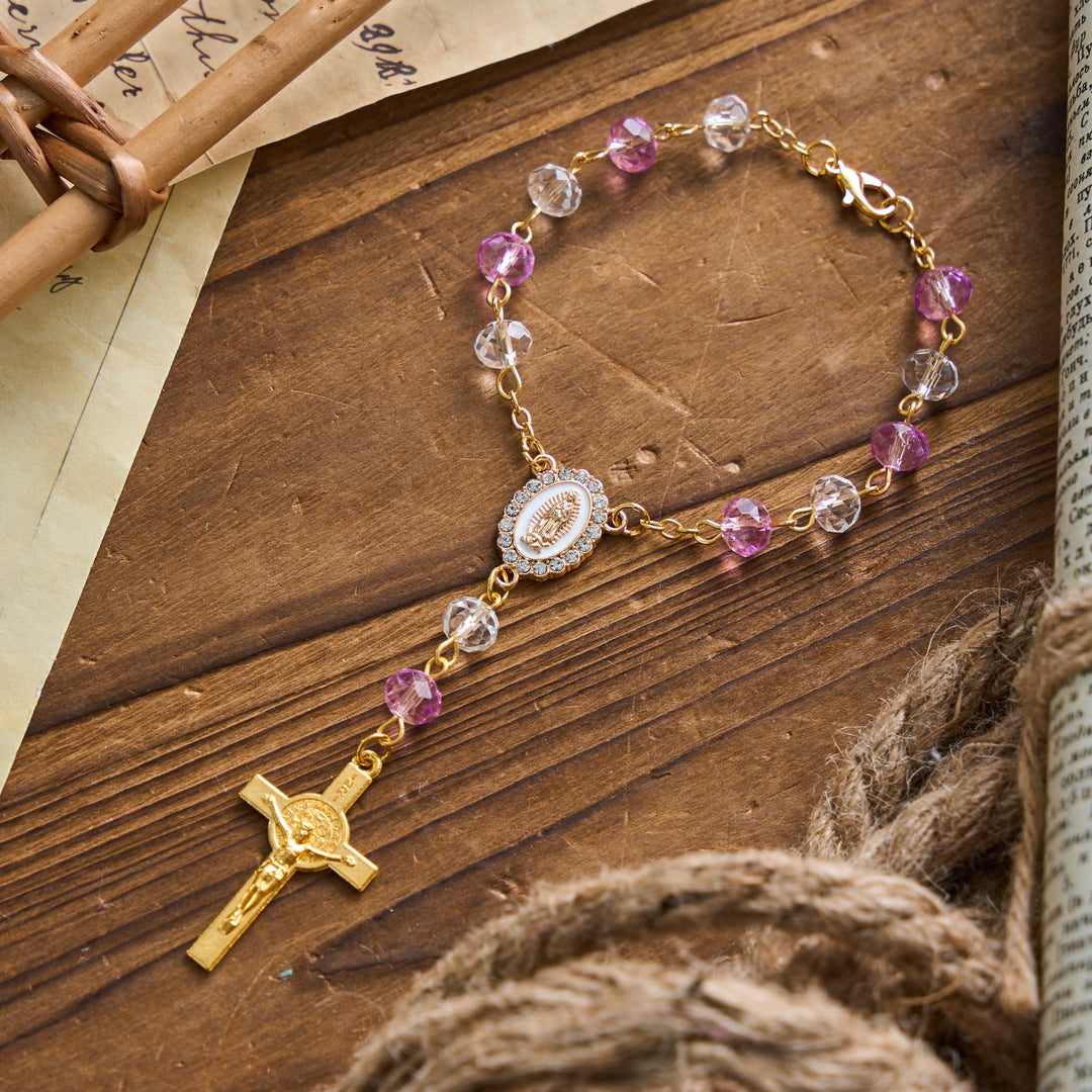 Christianartworkshop Oval Sacred Portrait Our Lady Multi-Tone Bead Crucifix Car Hanging Pendant: A Reminder of Merciful Divine Protection on Every Trip - Purple - image 11