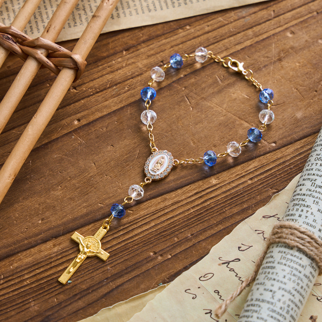 Christianartworkshop Oval Sacred Portrait Our Lady Multi-Tone Bead Crucifix Car Hanging Pendant: A Reminder of Merciful Divine Protection on Every Trip - image 8