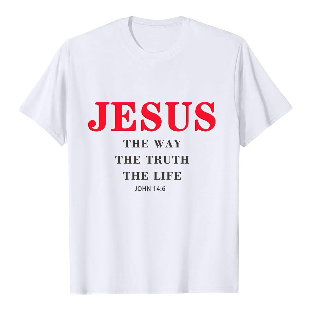 Christianartworkshop Large Bold Serif JESUS The Way The Truth The Life John 14:6 Print Premium Short Sleeve T-Shirt - White - 2XL - image 0