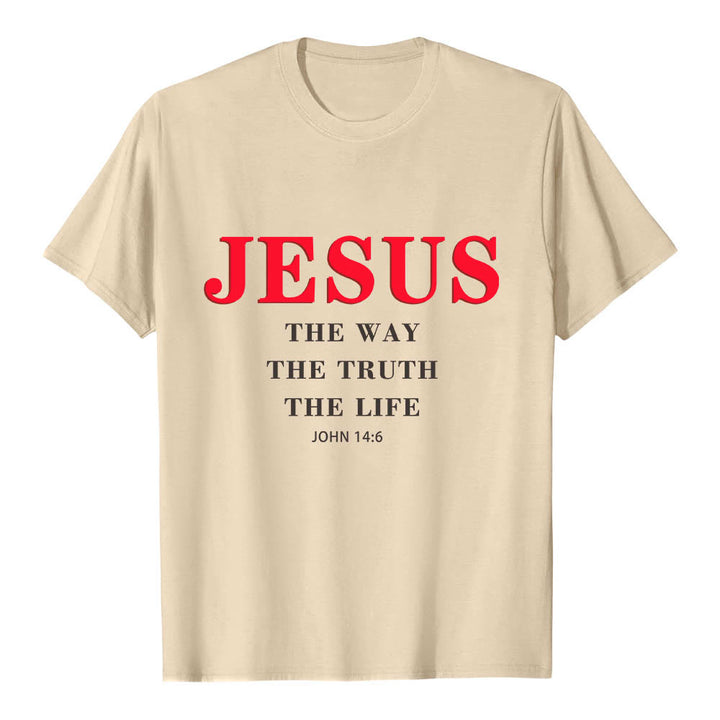 Christianartworkshop Large Bold Serif JESUS The Way The Truth The Life John 14:6 Print Premium Short Sleeve T-Shirt - Beige - 2XL - image 18