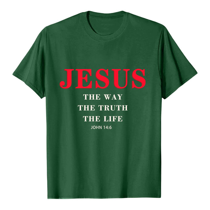 Christianartworkshop Large Bold Serif JESUS The Way The Truth The Life John 14:6 Print Premium Short Sleeve T-Shirt - Dark Green - 2XL - image 3