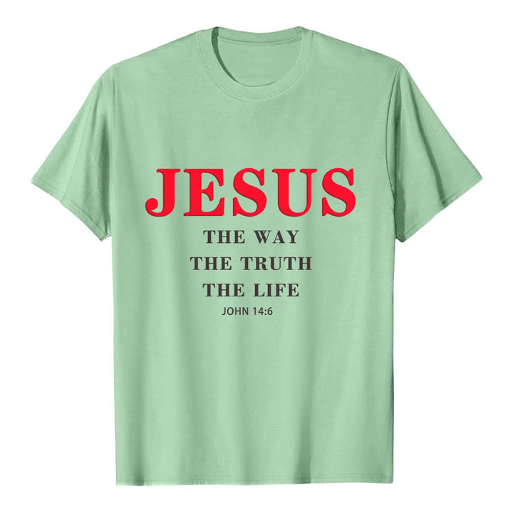 Christianartworkshop Large Bold Serif JESUS The Way The Truth The Life John 14:6 Print Premium Short Sleeve T-Shirt - Light Green - 2XL - image 21