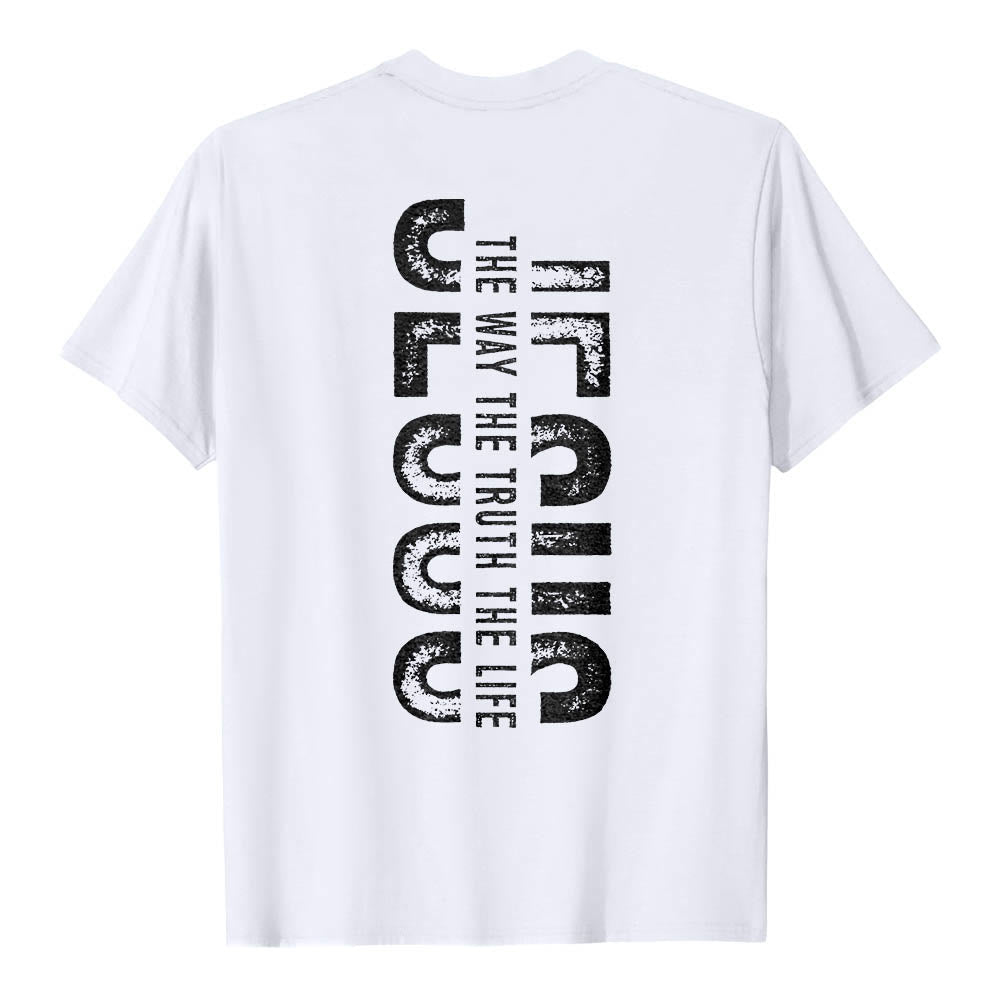 Christianartworkshop Front Cross Back Vertical Distressed JESUS The Way The Truth The Life Premium Short Sleeve T-Shirt - image 5
