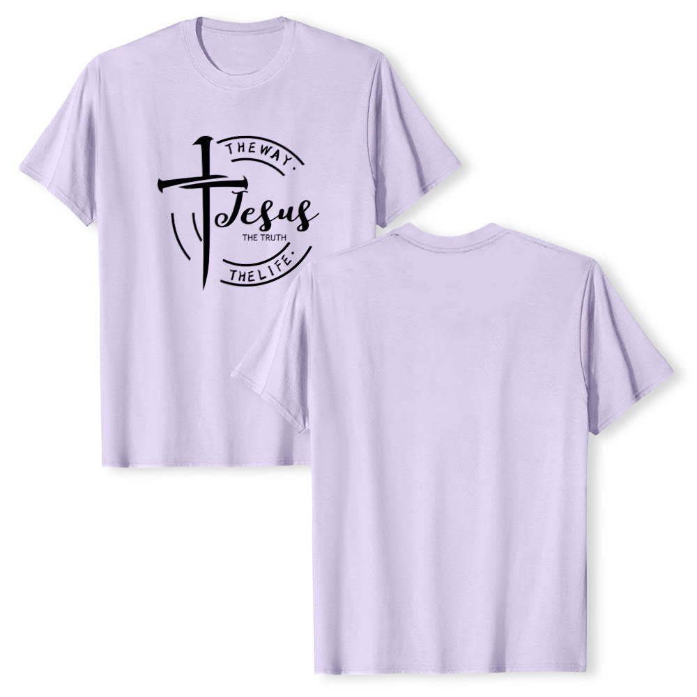 Christianartworkshop Brush Stroke Cross Circular Frame Jesus The Way The Truth The Life Premium Short Sleeve T-Shirt - image 13
