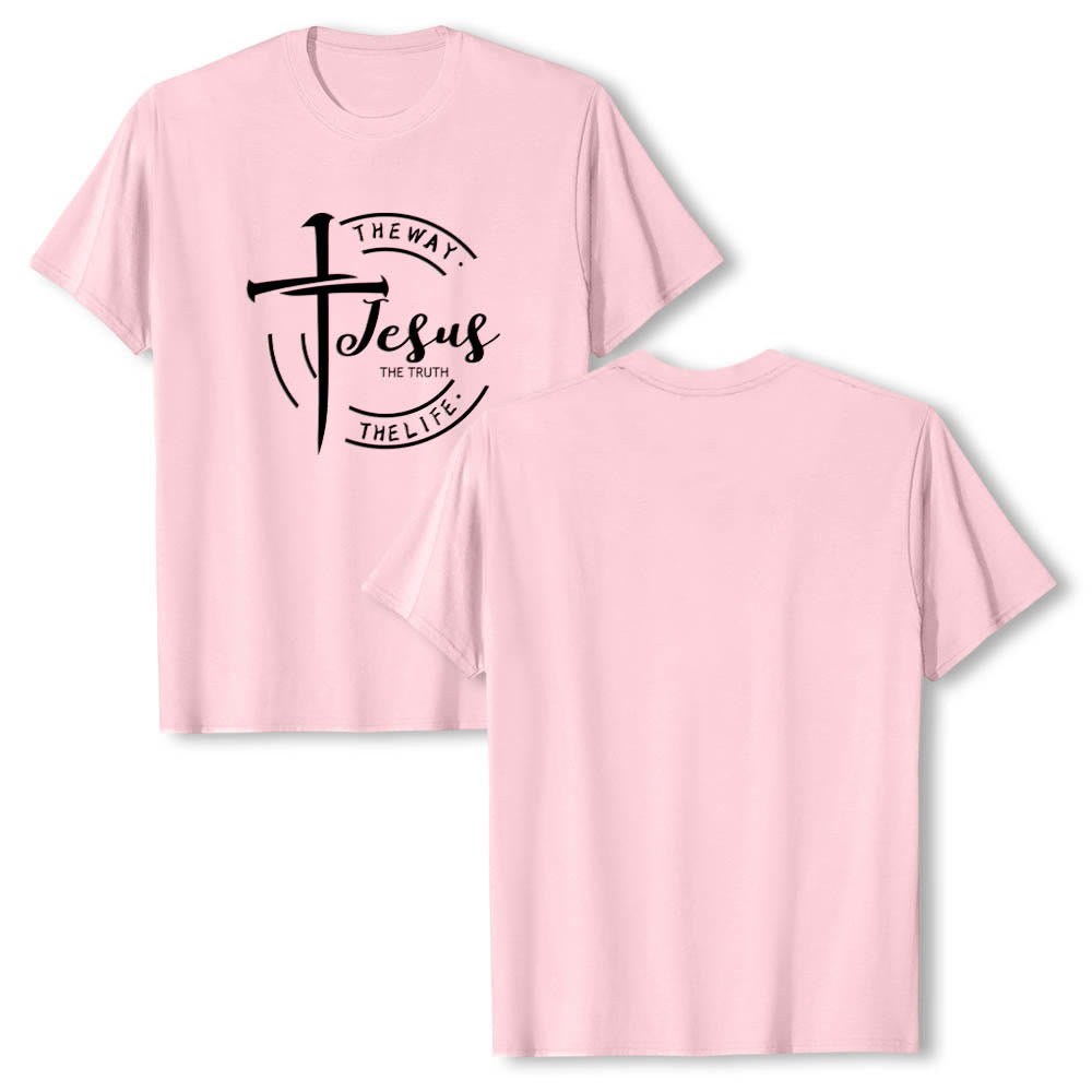 Christianartworkshop Brush Stroke Cross Circular Frame Jesus The Way The Truth The Life Premium Short Sleeve T-Shirt - image 25
