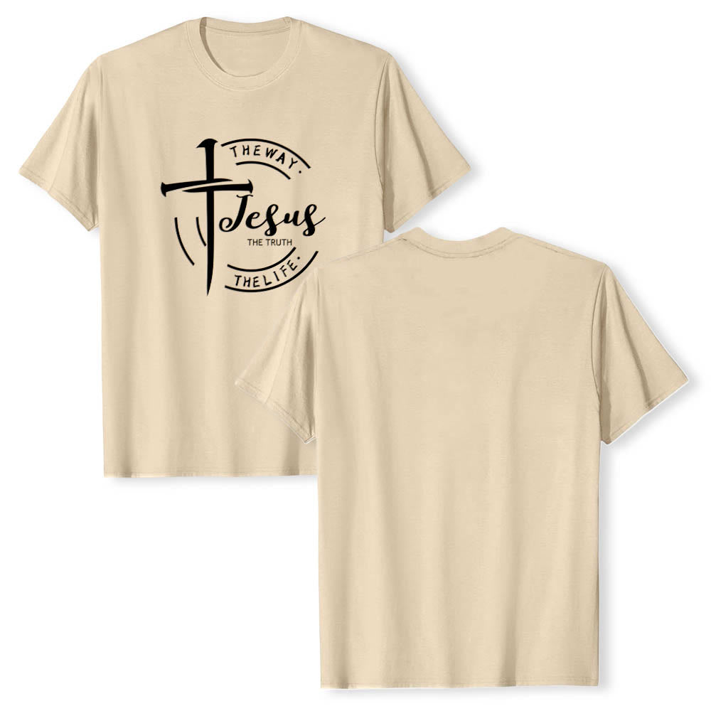Christianartworkshop Brush Stroke Cross Circular Frame Jesus The Way The Truth The Life Premium Short Sleeve T-Shirt - image 19