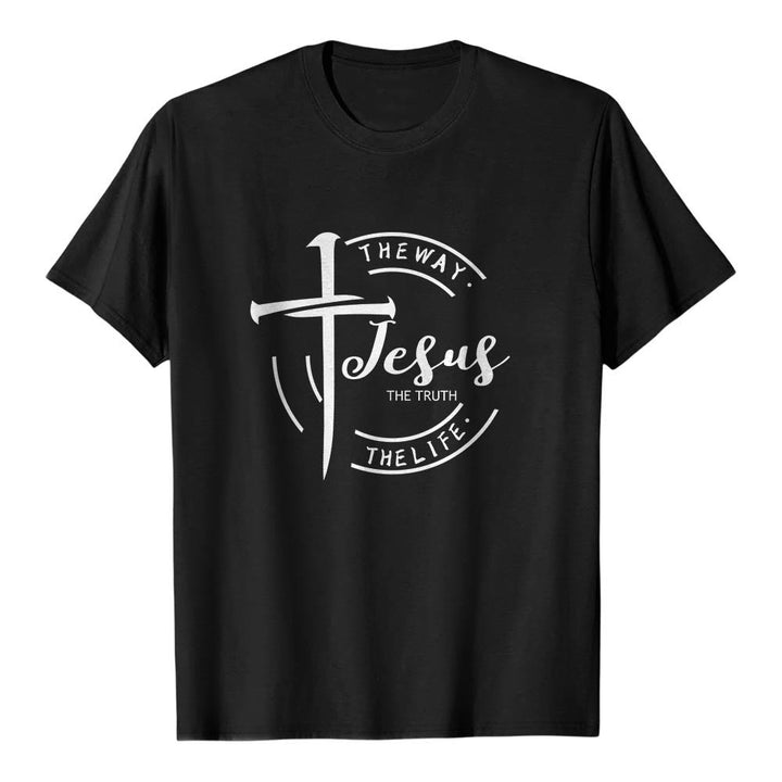 Christianartworkshop Brush Stroke Cross Circular Frame Jesus The Way The Truth The Life Premium Short Sleeve T-Shirt - Black - 2XL - image 15