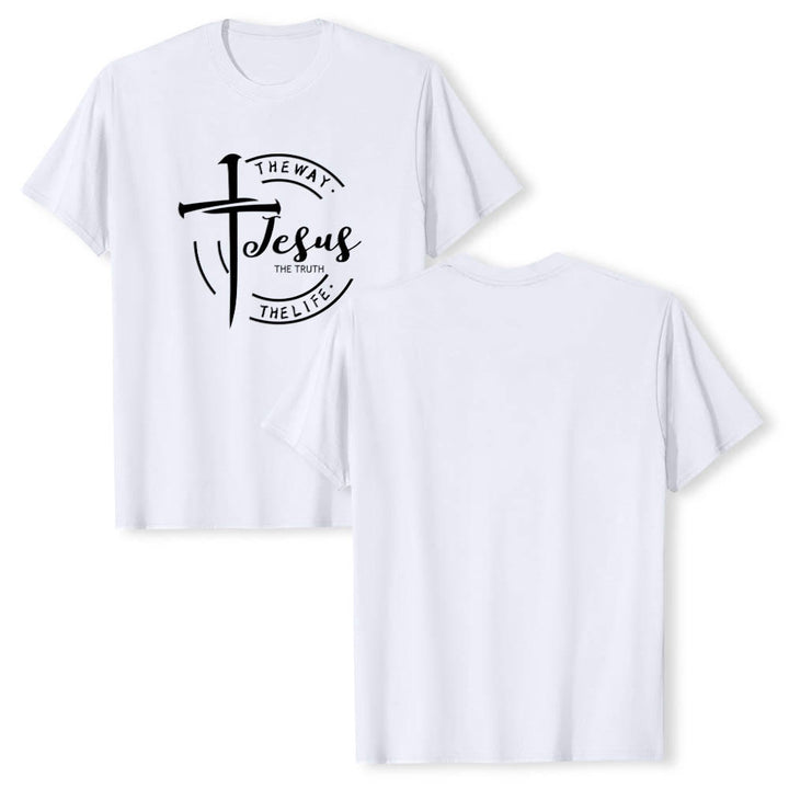Christianartworkshop Brush Stroke Cross Circular Frame Jesus The Way The Truth The Life Premium Short Sleeve T-Shirt - image 4