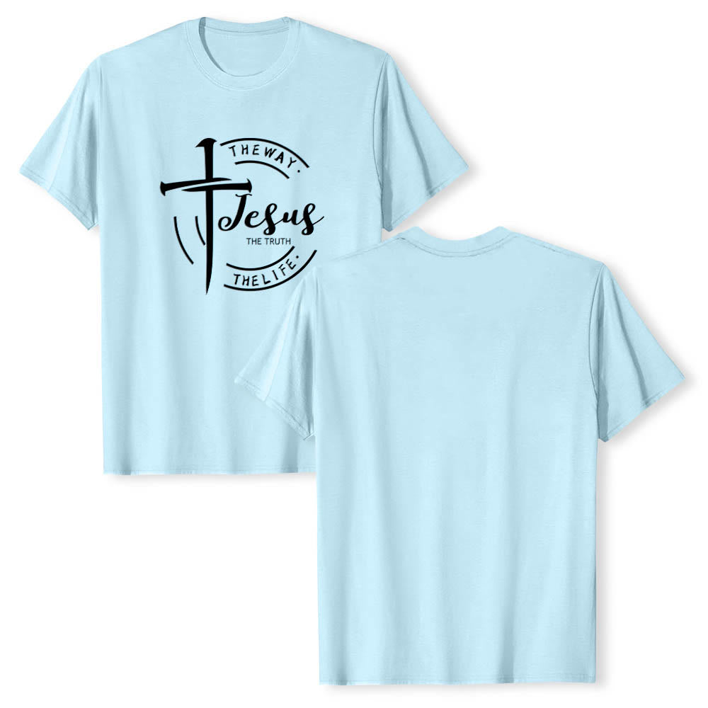 Christianartworkshop Brush Stroke Cross Circular Frame Jesus The Way The Truth The Life Premium Short Sleeve T-Shirt - image 10