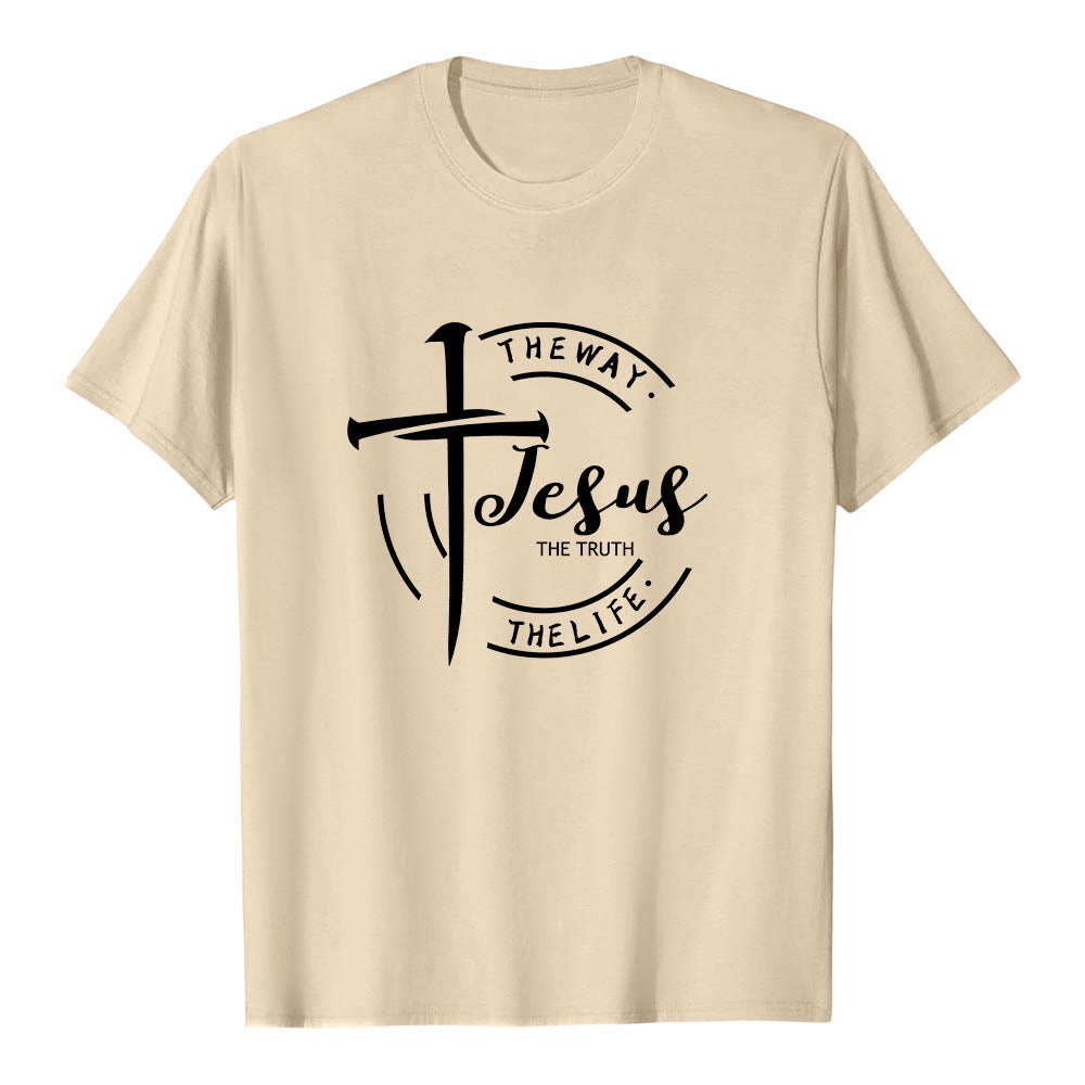 Christianartworkshop Brush Stroke Cross Circular Frame Jesus The Way The Truth The Life Premium Short Sleeve T-Shirt - Beige - 2XL - image 18