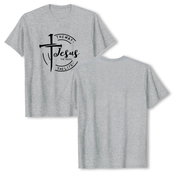 Christianartworkshop Brush Stroke Cross Circular Frame Jesus The Way The Truth The Life Premium Short Sleeve T-Shirt - image 1